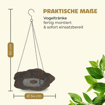 Preview: Vogeltränke Blatt klein Ø 34 cm – Hängende Metall-Vogeltränke im Vintage Stil